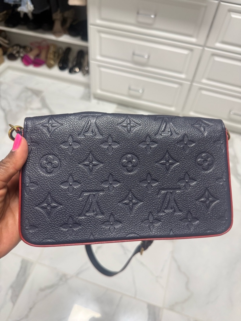 Louis Vuitton Navy Felicie Crossbody with Red Trim and Gold Hardware - Picture 5 of 10